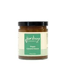 Load image into Gallery viewer, Front view of Vegan Caramel Sauce jar made by Jonboy Caramels