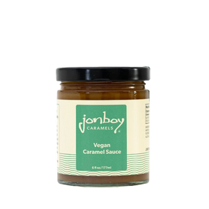 Front view of Vegan Caramel Sauce jar made by Jonboy Caramels